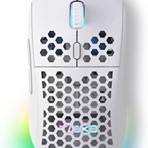 TMKB Falcon M1SE Ultralight Honeycomb Gaming Mouse, High-Precision 12800DPI Optical Sensor, 6 Programmable Buttons, Customizable RGB, Drag-Free Paracord, Ergonomic, Wired - Matte White