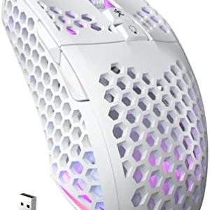 SOLAKAKA White Wireless Gaming Mouse Bluetooth with Honeycomb Shell, Side Buttons,Tri-Modes(BT5.1+BT5.1+2.4GHz) Lightweight RGB for PC/Tablet/Desktop/Office/Games