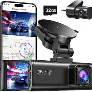 REDTIGER Dash Cam Front Rear, 4K/2.5K Full HD Dash Camera for Cars, Free 32GB SD Card, Built-in Wi-Fi GPS, 3.18” IPS Screen, Night Vision, 170°Wide Angle, WDR, 24H Parking Mode