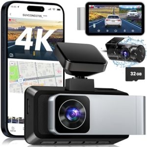 SUVCON 4K Dash Cam Front and Rear, Dual Dash Camera for Cars 4K+1080P Dashboard Car Camera Built-in Wi-Fi GPS, 24H Parking Monitor, Night Vision, Loop Recording, WDR, 170° Wide Angle, Free 32GB Card